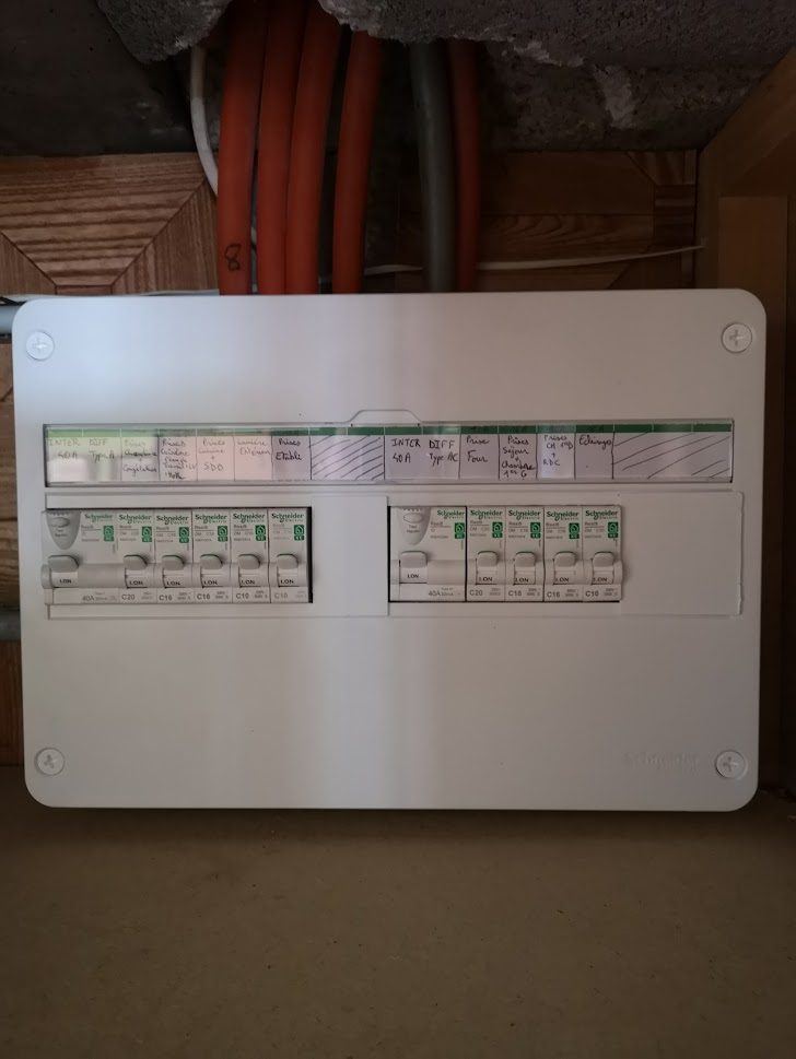 Tableau électrique Schneider avec ses étiquettes de repérage